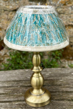 Load image into Gallery viewer, 22cm Pleated Green & Beige Sari Lampshade