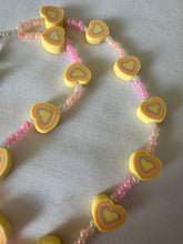 Load image into Gallery viewer, Phone Charm Yellow Polymer Hearts & Pink Glass Beads