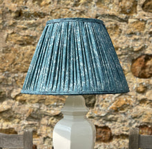 Load image into Gallery viewer, 45cm Pleated Sari Silk Blue Lampshade