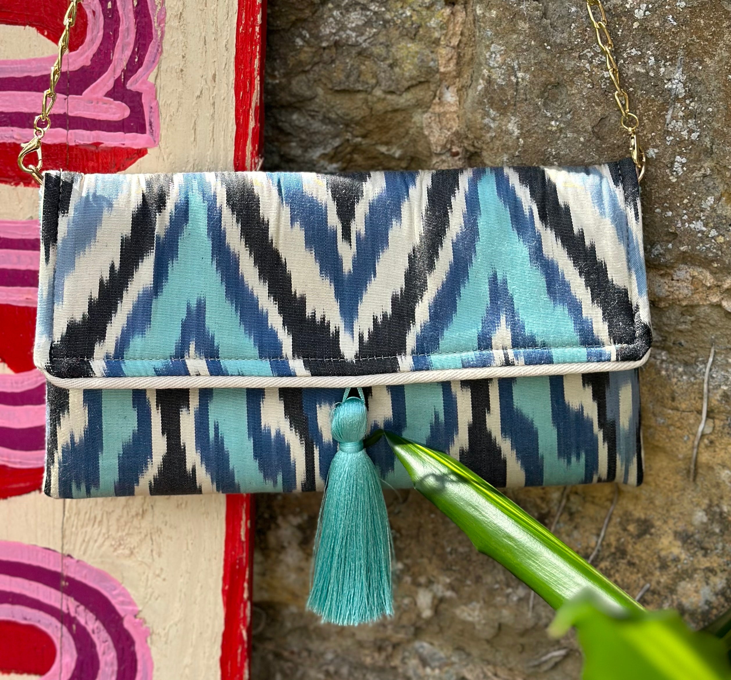 Sabrina Silk Ikat Cassie Clutch - Pink, Red, White main image 0