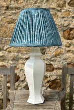 Load image into Gallery viewer, 45cm Pleated Sari Silk Blue Lampshade