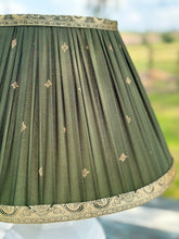 Load image into Gallery viewer, 42cm Pleated Sari Forest Green Lampshade