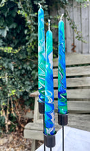 Load image into Gallery viewer, Dip Dye Dinner Candle - Green, Silver & Blue