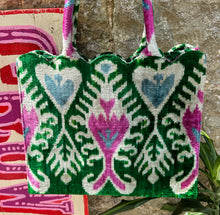 Load image into Gallery viewer, Scalloped Velvet Ikat Tote Bag
