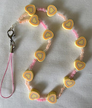 Load image into Gallery viewer, Phone Charm Yellow Polymer Hearts & Pink Glass Beads