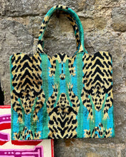 Load image into Gallery viewer, Scalloped Velvet Ikat Tote Bag