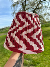 Load image into Gallery viewer, 25cm Pleated Rust Red Zig- Zag Ikat Silk Lampshade