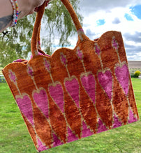 Load image into Gallery viewer, Scalloped Velvet Ikat Tote Bag