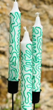 Load image into Gallery viewer, Hand Painted Green Squiggles on Candles