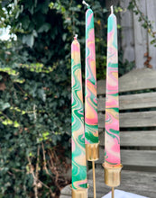 Load image into Gallery viewer, Dip Dye Dinner Candle - Green, Gold & Pink