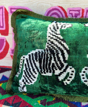 Load image into Gallery viewer, Velvet Ikat Fringe Cushion - Zebra 🦓