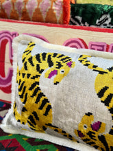 Load image into Gallery viewer, Velvet Ikat Fringe Cushion - White Tiger 🐯
