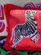 Load image into Gallery viewer, Velvet Ikat Fringe Cushion - Zebra 🦓
