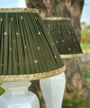 Load image into Gallery viewer, 42cm Pleated Sari Forest Green Lampshade