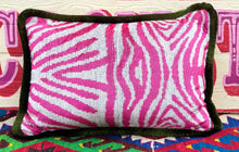 Load image into Gallery viewer, Velvet Ikat Fringe Cushion - Pink Zebra 🦓