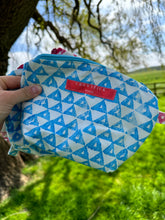 Load image into Gallery viewer, Wash Bag - Hand Block Printed Blue with Blue Zip