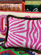 Load image into Gallery viewer, Velvet Ikat Fringe Cushion - Pink Zebra 🦓