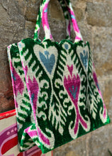Load image into Gallery viewer, Scalloped Velvet Ikat Tote Bag