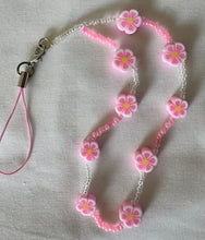 Load image into Gallery viewer, Phone Charm Pink Polymer Flower & Pink & White Glass Beads