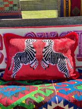 Load image into Gallery viewer, Velvet Ikat Fringe Cushion - Zebra 🦓