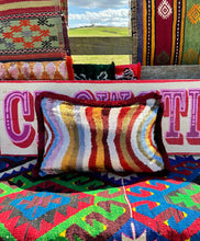 Load image into Gallery viewer, Velvet Ikat Fringe Cushion - Autumnal Stripes 🍁