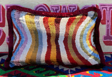 Load image into Gallery viewer, Velvet Ikat Fringe Cushion - Autumnal Stripes 🍁