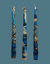 Load image into Gallery viewer, Dip Dye Dinner Candle - Black, Gold & Blue