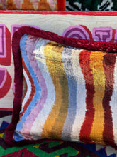 Load image into Gallery viewer, Velvet Ikat Fringe Cushion - Autumnal Stripes 🍁