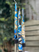 Load image into Gallery viewer, Dip Dye Dinner Candle - Black, Gold & Blue