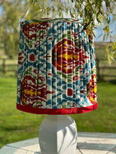 Load image into Gallery viewer, 36cm Pleated Red, Blues & Yellows Ikat Lampshade