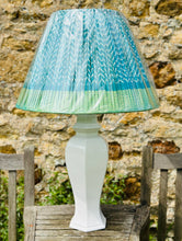 Load image into Gallery viewer, 57cm Green & White Zig- Zag Sari Pleated Lampshade