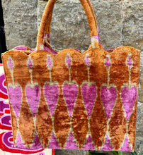 Load image into Gallery viewer, Scalloped Velvet Ikat Tote Bag