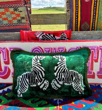 Load image into Gallery viewer, Velvet Ikat Fringe Cushion - Zebra 🦓