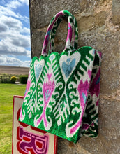 Load image into Gallery viewer, Scalloped Velvet Ikat Tote Bag