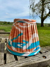 Load image into Gallery viewer, 25cm Pleated Blue, Orange & White Ikat Silk Lampshade
