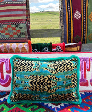 Load image into Gallery viewer, Velvet Ikat Fringe Cushion