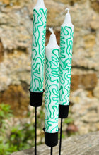 Load image into Gallery viewer, Hand Painted Green Squiggles on Candles