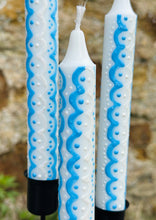 Load image into Gallery viewer, Hand Painted Blue & White Scallops on Candles