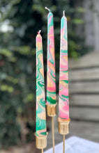 Load image into Gallery viewer, Dip Dye Dinner Candle - Green, Gold & Pink