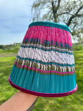 Load image into Gallery viewer, 25cm Pleated Sari Silk Lampshade Turquoise & Purple