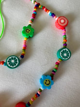 Load image into Gallery viewer, Phone Charm Multi Coloured Polymer Smiley Flowers, Glass Beads & Fruit