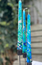 Load image into Gallery viewer, Dip Dye Dinner Candle - Green, Silver & Blue