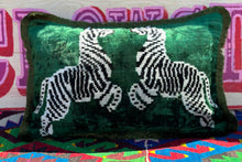 Load image into Gallery viewer, Velvet Ikat Fringe Cushion - Zebra 🦓