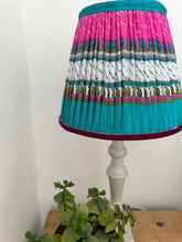 Load image into Gallery viewer, 25cm Pleated Sari Silk Lampshade Turquoise & Purple