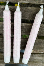 Load image into Gallery viewer, Hand Painted Pink & White Squiggles on Candles