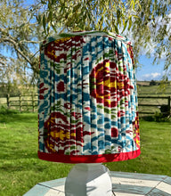 Load image into Gallery viewer, 36cm Pleated Red, Blues & Yellows Ikat Lampshade