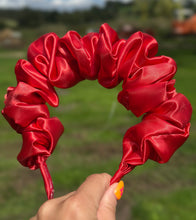 Load image into Gallery viewer, Satin Scrunchie Headband - Coral Red