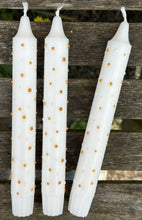 Load image into Gallery viewer, Hand Painted Gold & White Dot Candles