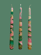 Load image into Gallery viewer, Dip Dye Dinner Candle - Green, Gold & Pink