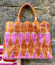 Load image into Gallery viewer, Scalloped Velvet Ikat Tote Bag